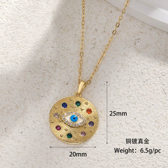 Pendant Necklace Devil's Eye Copper Inlaid Zircon Unisex O Word Chain