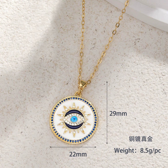 Pendant Necklace Devil's Eye Copper Inlaid Zircon Unisex O Word Chain