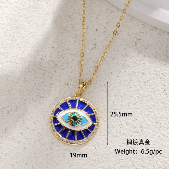 Pendant Necklace Devil's Eye Copper Inlaid Zircon Unisex O Word Chain