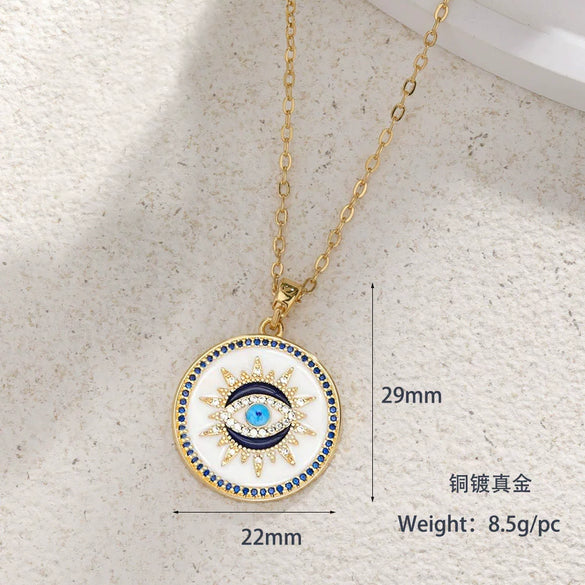 Pendant Necklace Devil's Eye Copper Inlaid Zircon Unisex O Word Chain
