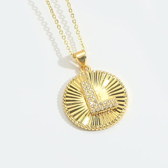 Pendant Necklace Disc Copper Mixed Gemstone Setting Electroplating Letters Numbers Text Style Unisex