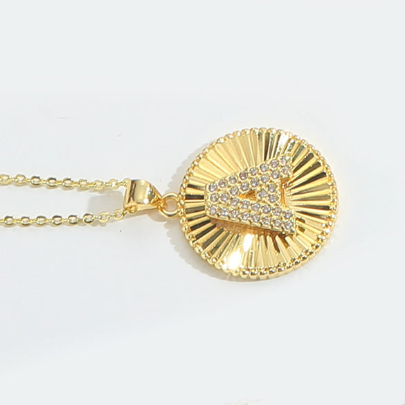 Pendant Necklace Disc Copper Mixed Gemstone Setting Electroplating Letters Numbers Text Style Unisex