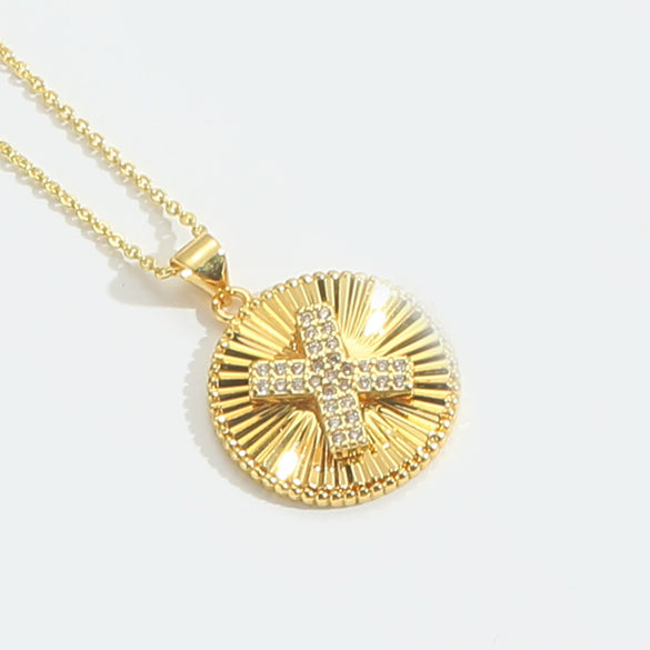 Pendant Necklace Disc Copper Mixed Gemstone Setting Electroplating Letters Numbers Text Style Unisex