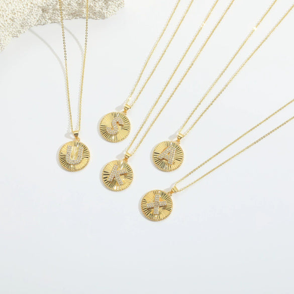Pendant Necklace Disc Copper Mixed Gemstone Setting Electroplating Letters Numbers Text Style Unisex