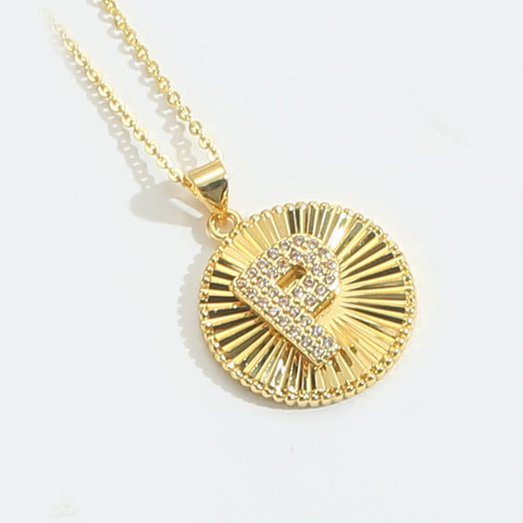 Pendant Necklace Disc Copper Mixed Gemstone Setting Electroplating Letters Numbers Text Style Unisex