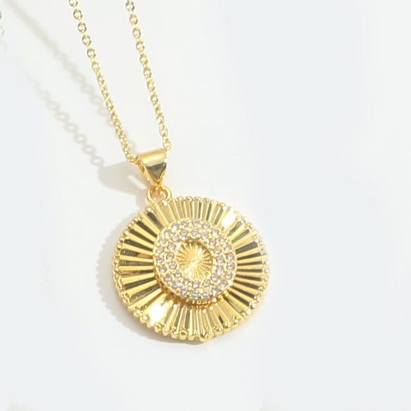 Pendant Necklace Disc Copper Mixed Gemstone Setting Electroplating Letters Numbers Text Style Unisex
