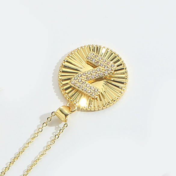 Pendant Necklace Disc Copper Mixed Gemstone Setting Electroplating Letters Numbers Text Style Unisex