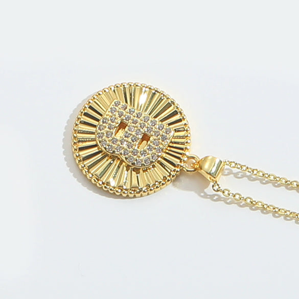 Pendant Necklace Disc Copper Mixed Gemstone Setting Electroplating Letters Numbers Text Style Unisex
