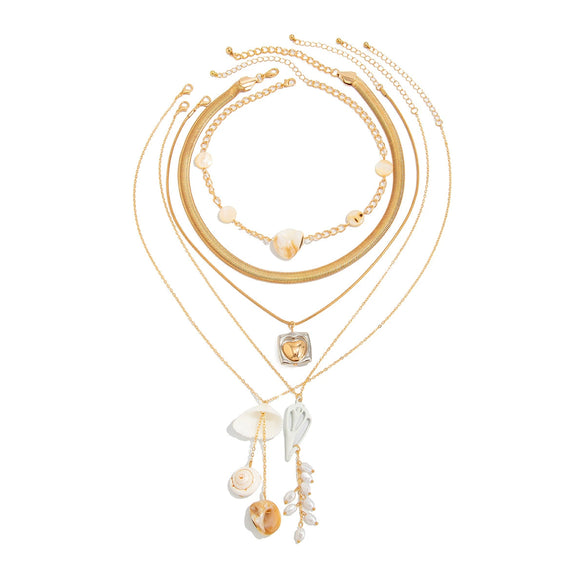 Pendant Necklace Fake Pearl Alloy Geometric Heart Shape Electroplating For Women