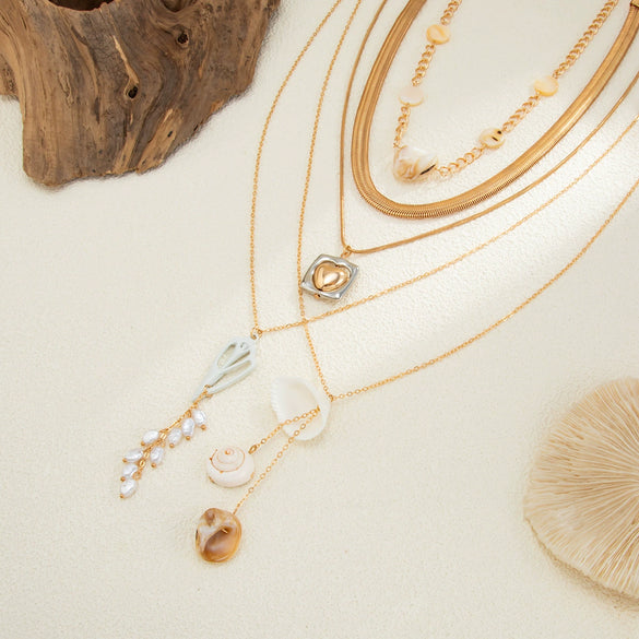 Pendant Necklace Fake Pearl Alloy Geometric Heart Shape Electroplating For Women