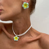 Pendant Necklace Flower Flannel Dripping Oil Clavicle Chain