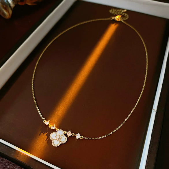 Pendant Necklace Flower Pattern Motherofpearl Real Gold Electroplated Copper 925 Silver Zirconia Women's Light Luxury Style