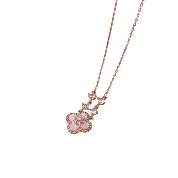 Pendant Necklace Flower Pattern Motherofpearl Real Gold Electroplated Copper 925 Silver Zirconia Women's Light Luxury Style