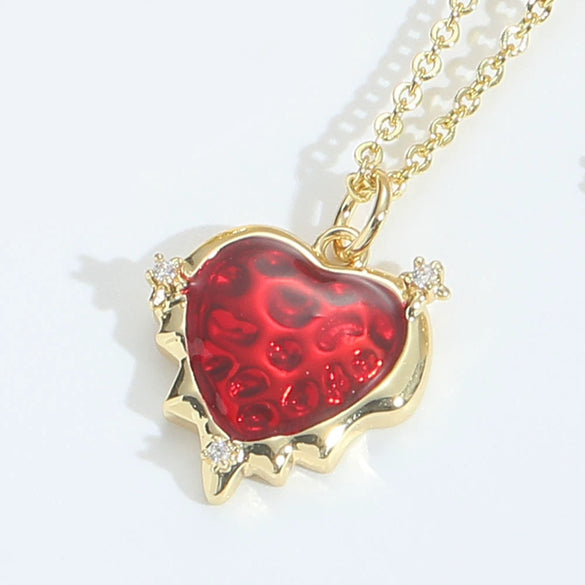 Pendant Necklace For Women Copper Geometric Shape Mixed Gemstone Setting Electroplating Heart Envelope Love Lock Design