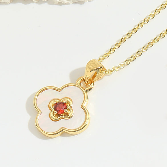 Pendant Necklace Fourleaf Clover Geometric Copper Mixed Gemstone Electroplating For Women