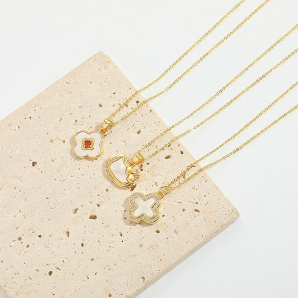 Pendant Necklace Fourleaf Clover Geometric Copper Mixed Gemstone Electroplating For Women