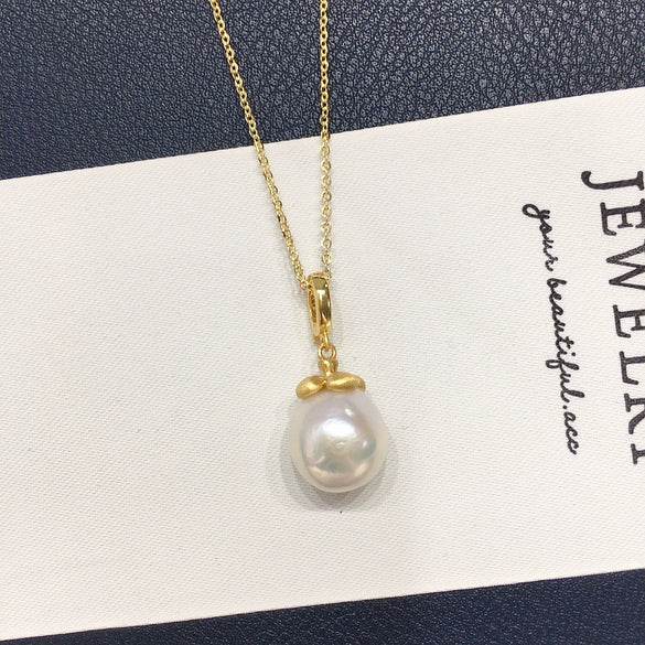 Pendant Necklace Freshwater Pearl Wrinkled Round Baroque Copper Fashion Ol Minimalist