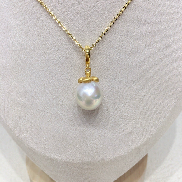 Pendant Necklace Freshwater Pearl Wrinkled Round Baroque Copper Fashion Ol Minimalist