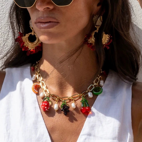 Pendant Necklace Fruit Pattern Copper Electroplating