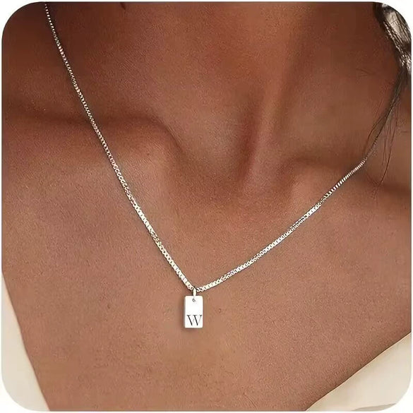 Pendant Necklace Geometric Titanium Steel Engraving Square Letter Style 14K Gold Plated