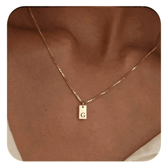 Pendant Necklace Geometric Titanium Steel Engraving Square Letter Style 14K Gold Plated