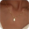 Pendant Necklace Geometric Titanium Steel Engraving Square Letter Style 14K Gold Plated