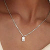 Pendant Necklace Geometric Titanium Steel Engraving Square Letter Style 14K Gold Plated