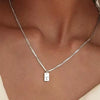 Pendant Necklace Geometric Titanium Steel Engraving Square Letter Style 14K Gold Plated