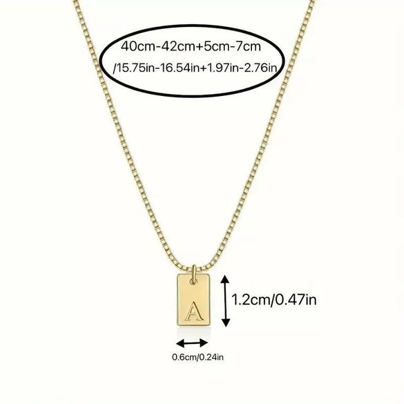 Pendant Necklace Geometric Titanium Steel Engraving Square Letter Style 14K Gold Plated