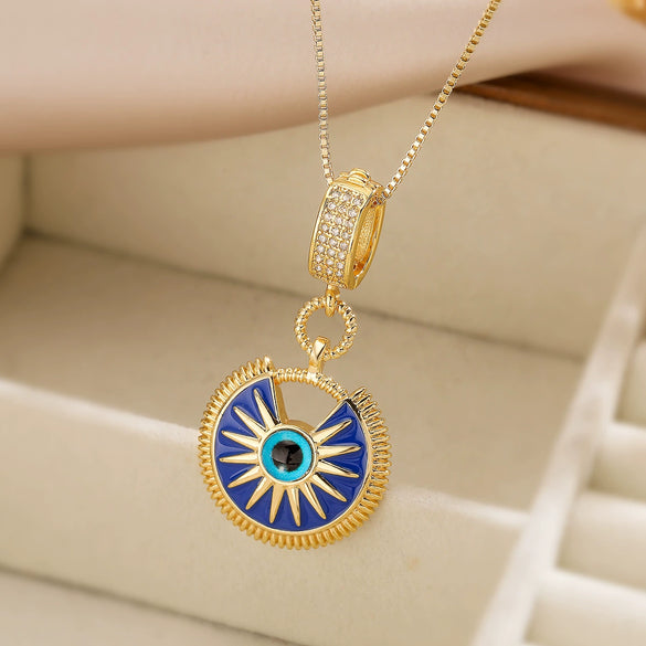 Pendant Necklace Gold Plated Copper Geometric Oil Drop Devil's Eye Retro