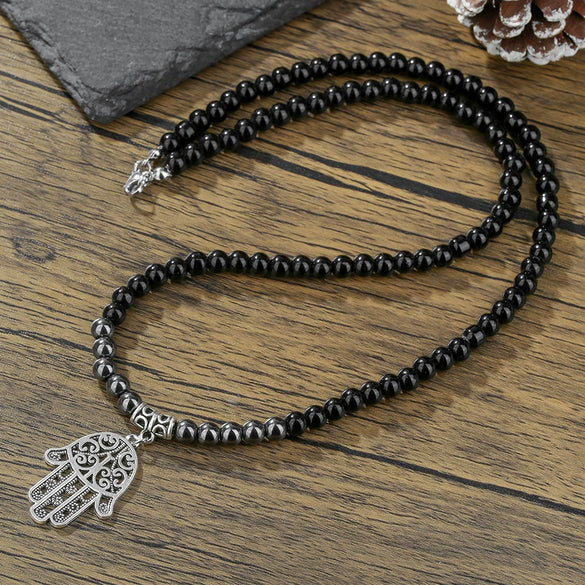 Pendant Necklace Hand Of Fatima Geometric Black Sand Black Gallstone Alloy Electroplated Unisex O Chain