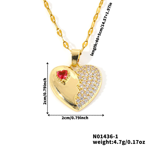 Pendant Necklace Heart Shape Copper Inlaid Zircon Electroplated