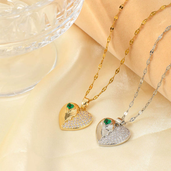 Pendant Necklace Heart Shape Copper Inlaid Zircon Electroplated
