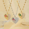 Pendant Necklace Heart Shape Copper Inlaid Zircon Electroplated