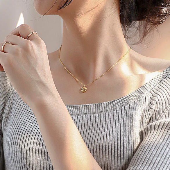 Pendant Necklace Heart Shape Copper 14K Gold Plated Electroplating For Women