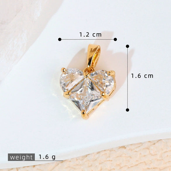 Pendant Necklace Heartshaped Copper Microinlaid Colorful Zircon Electroplating