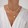 Pendant Necklace Imitation Pearl Beaded Geometric Alloy Electroplating Stacking Style Peach Heart