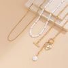 Pendant Necklace Imitation Pearl Beaded Geometric Alloy Electroplating Stacking Style Peach Heart