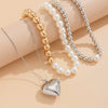 Pendant Necklace Imitation Pearl Heartshaped Geometric Electroplated Ball Chain Women's