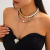 Pendant Necklace Imitation Pearl Heartshaped Geometric Electroplated Ball Chain Women's