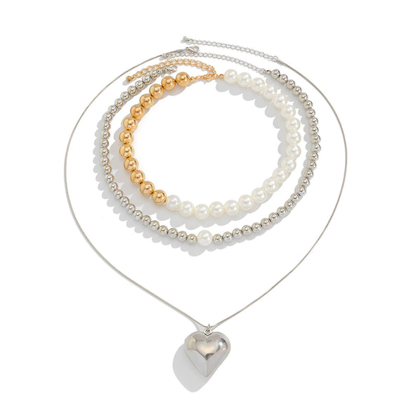 Pendant Necklace Imitation Pearl Heartshaped Geometric Electroplated Ball Chain Women's