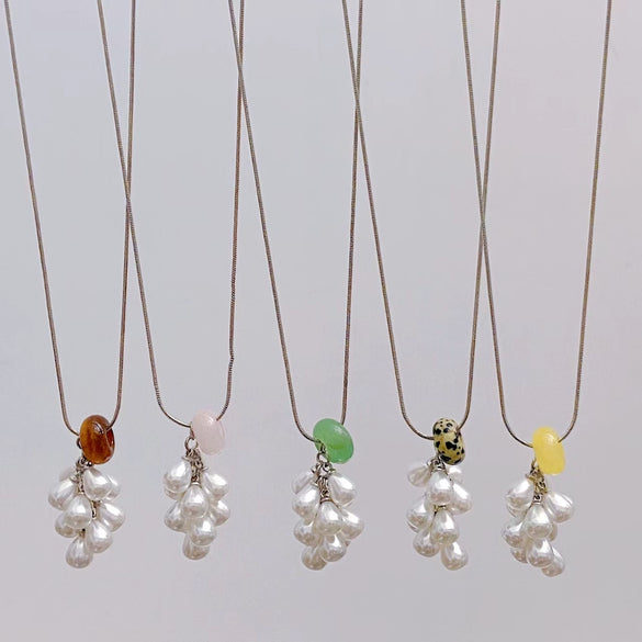 Pendant Necklace Imitation Pearl Resin Copper Drop Shape Electroplating Snake Bone Chain For Women