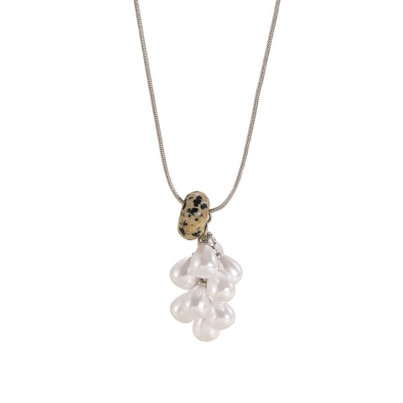 Pendant Necklace Imitation Pearl Resin Copper Drop Shape Electroplating Snake Bone Chain For Women