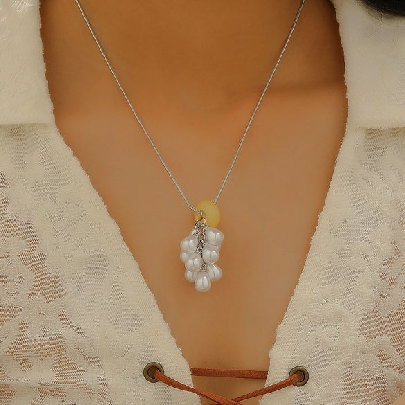 Pendant Necklace Imitation Pearl Resin Copper Drop Shape Electroplating Snake Bone Chain For Women