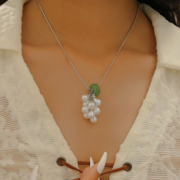 Pendant Necklace Imitation Pearl Resin Copper Drop Shape Electroplating Snake Bone Chain For Women