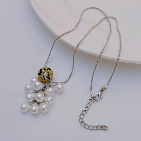 Pendant Necklace Imitation Pearl Resin Copper Drop Shape Electroplating Snake Bone Chain For Women