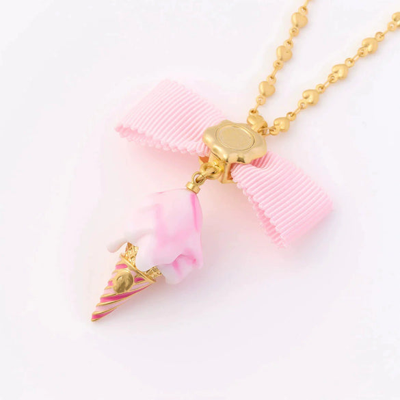 Pendant Necklace Jewelry Copper Bow Fairy Fruit Food Style Electroplated