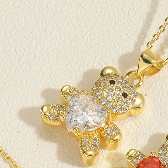Pendant Necklace Jewelry Copper Mixed Gem Inlaid Animal Zodiac Electroplated Cute Bear Love Design Ochain
