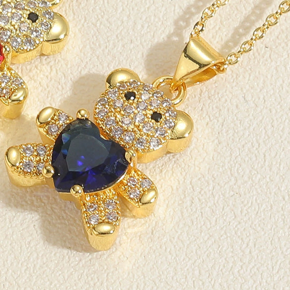 Pendant Necklace Jewelry Copper Mixed Gem Inlaid Animal Zodiac Electroplated Cute Bear Love Design Ochain