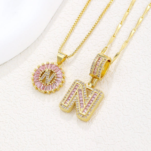 Pendant Necklace Jewelry Set Copper Inlaid With Zirconium Plated Real Gold Geometric Letter Round Flower Light Luxury Style